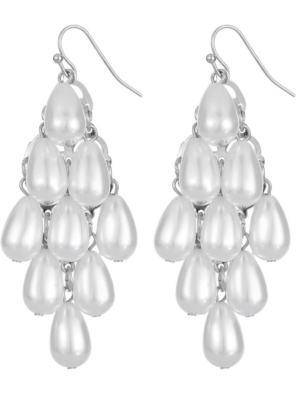 Women's White Silver Rhombic Drop Statement Summer Beach Cluster Dangle Earrings